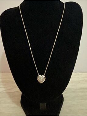 Heart Pendant Diamond Chips Necklace 18in 925 Sterling Silver, Made in Italy KA